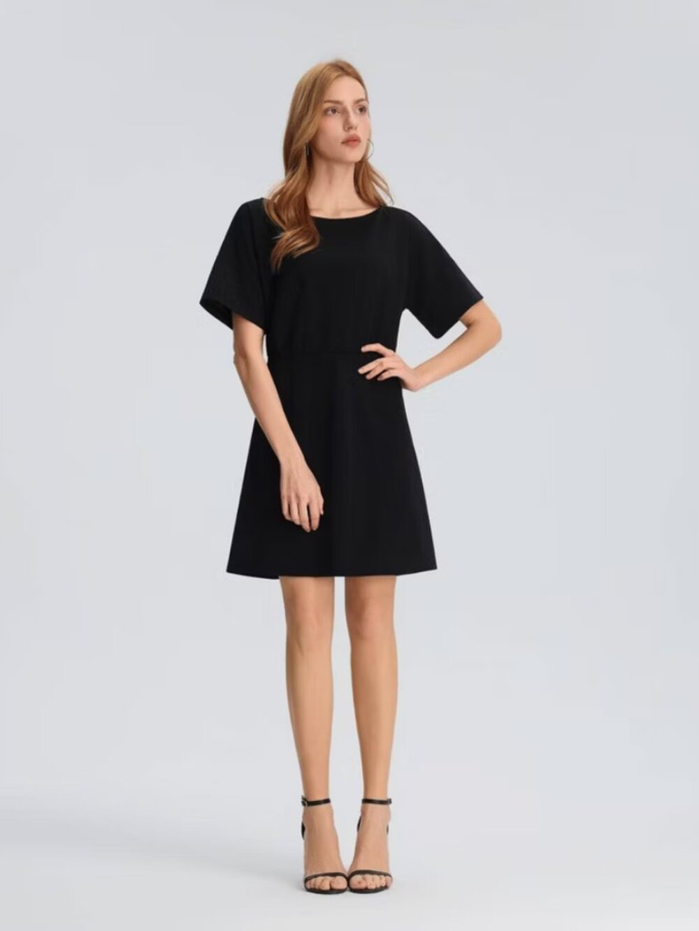 Women's Short Sleeve Mini A-Line Dress - A New Day Black L